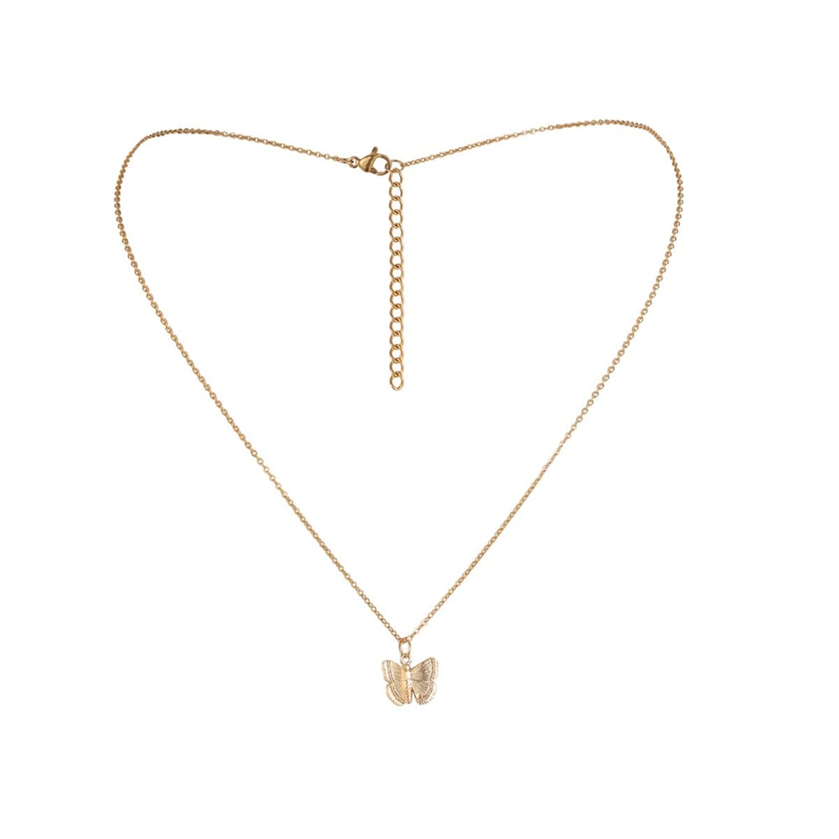 Beautiful 18K gold-plated butterfly necklace featured against a clean white backdrop, highlighting its exquisite craftsmanship.