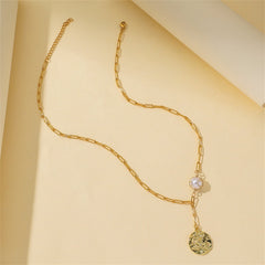 Pearl & 18K Gold-Plated Rose Lariat Necklace