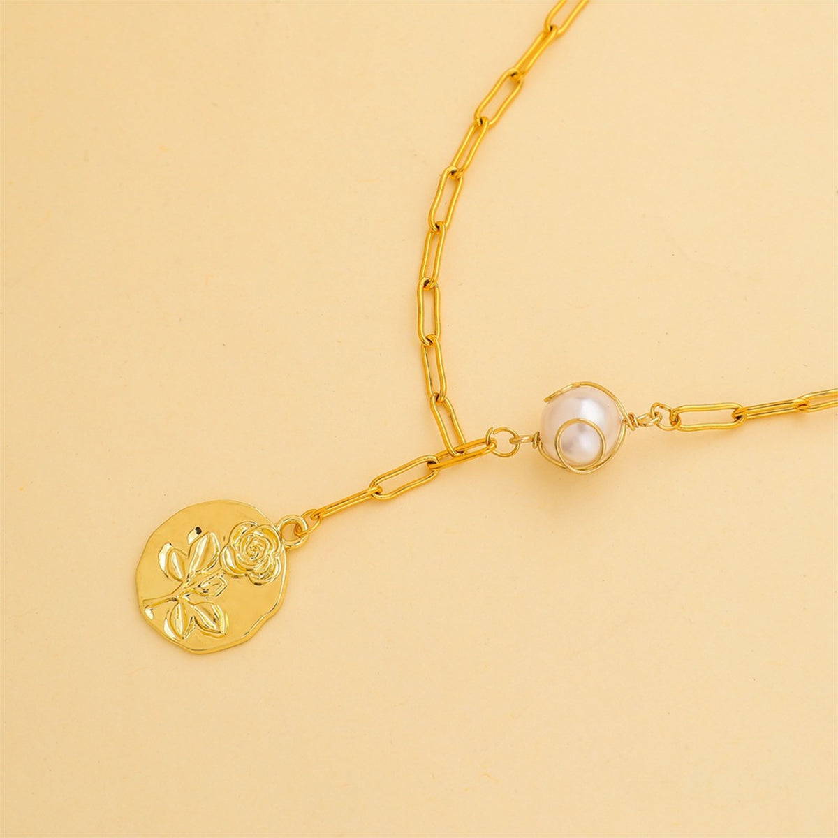 Pearl & 18K Gold-Plated Rose Lariat Necklace