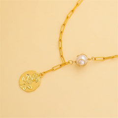Pearl & 18K Gold-Plated Rose Lariat Necklace