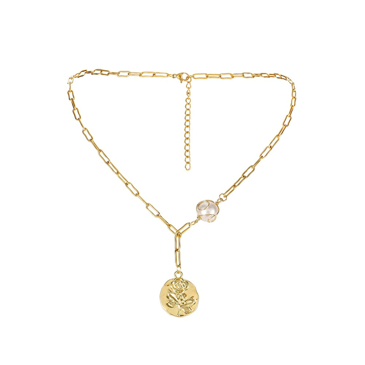 Pearl & 18K Gold-Plated Rose Lariat Necklace