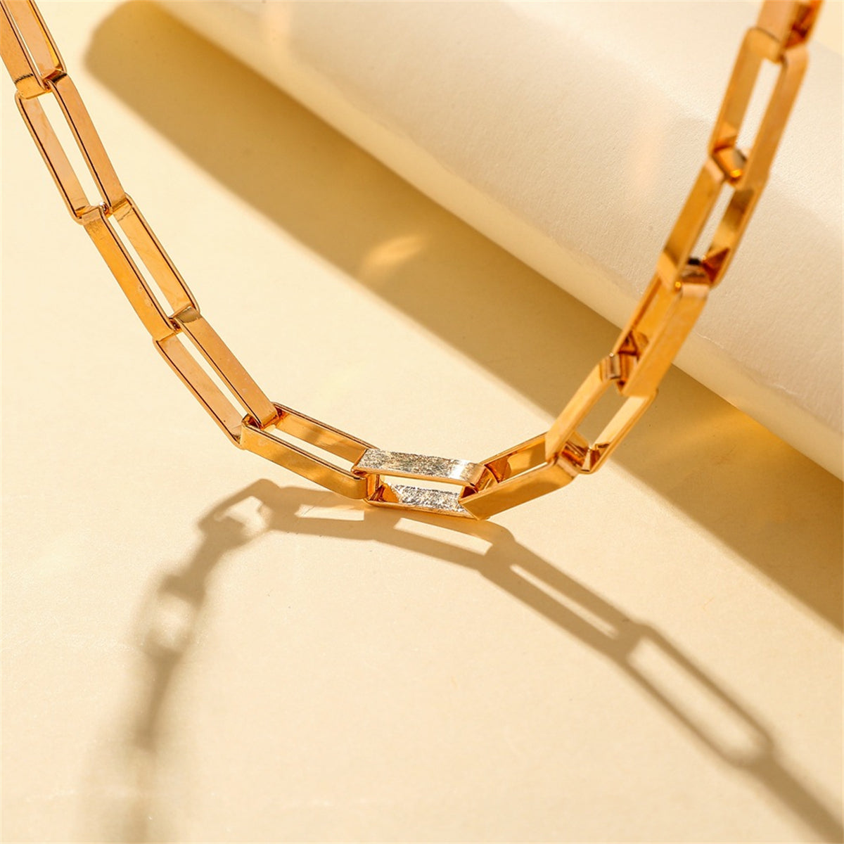 18K Gold-Plated Rectangle Chain Necklace
