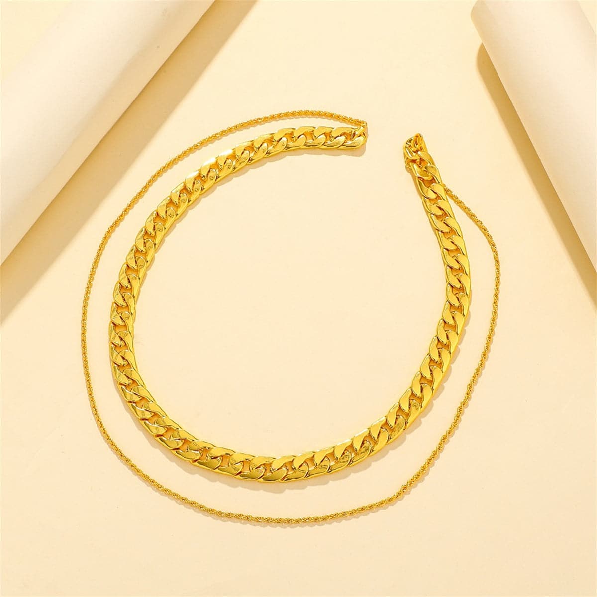 18K Gold-Plated Curb & Twine Chain Layered Necklace
