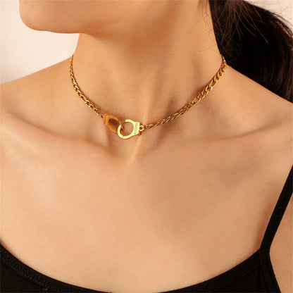 18K Gold-Plated Freedom Handcuff Pendant Necklace, gold pendant necklace for women, dainty minimalist design, front view
