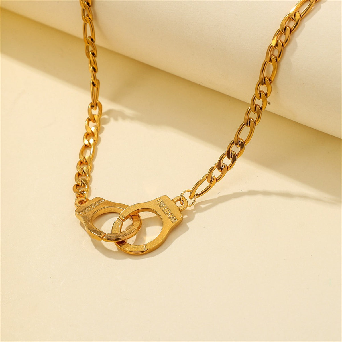 18K Gold-Plated Freedom Handcuff Pendant Necklace, gold pendant necklace for women, dainty minimalist design, lifestyle look