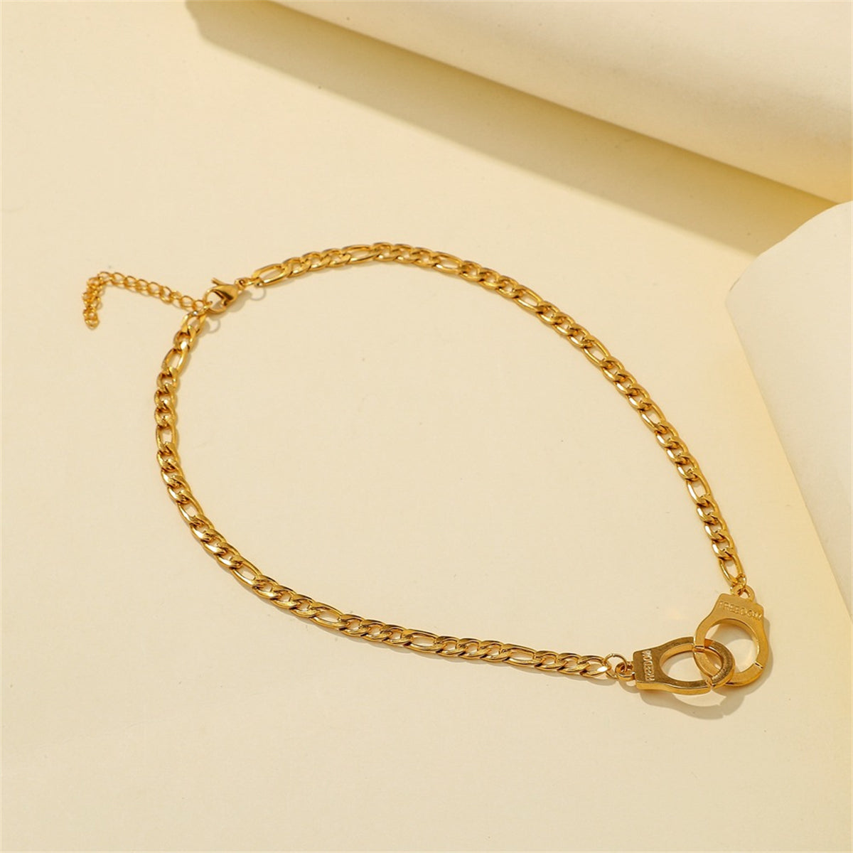 18K Gold-Plated Freedom Handcuff Pendant Necklace, gold pendant necklace for women, dainty minimalist design, detail close-up
