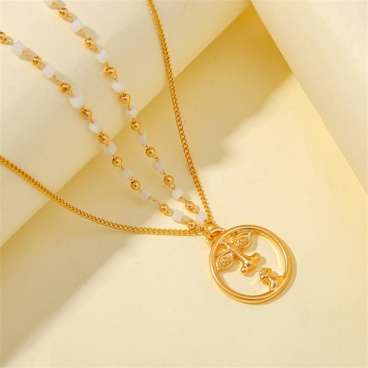 White Resin & 18K Gold-Plated Face Layered Pendant Necklace