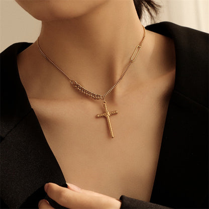 18K Gold-Plated Textured Cross Pendant Necklace, gold pendant necklace for women, botanical inspired, side view