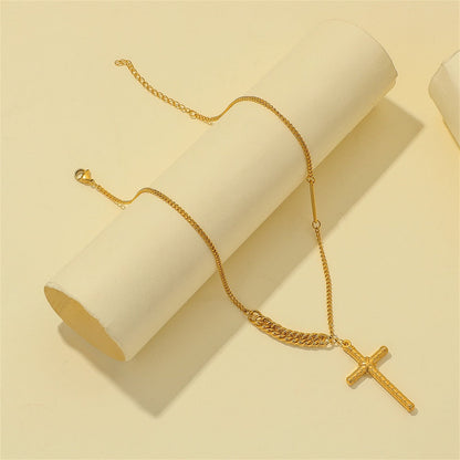 18K Gold-Plated Textured Cross Pendant Necklace, gold pendant necklace for women, botanical inspired, lifestyle look