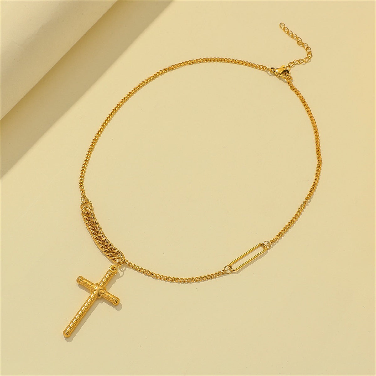 18K Gold-Plated Textured Cross Pendant Necklace, gold pendant necklace for women, botanical inspired, styled look