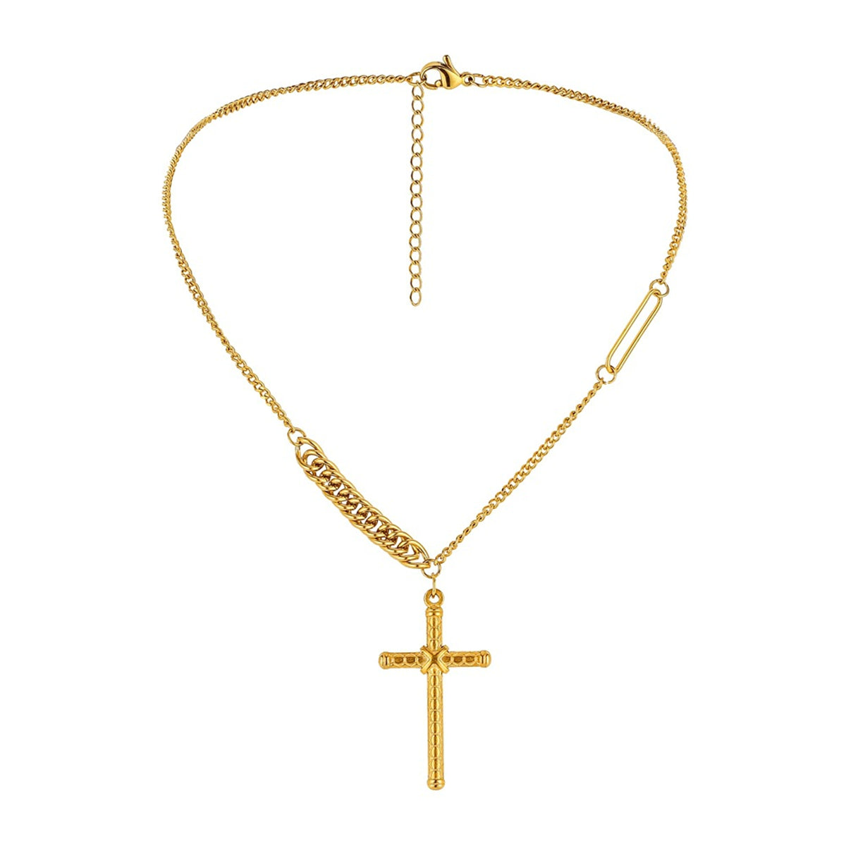 18K Gold-Plated Textured Cross Pendant Necklace, gold pendant necklace for women, botanical inspired, detail close-up