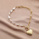 Pearl & 18k Gold-Plated Heart Pendant Necklace