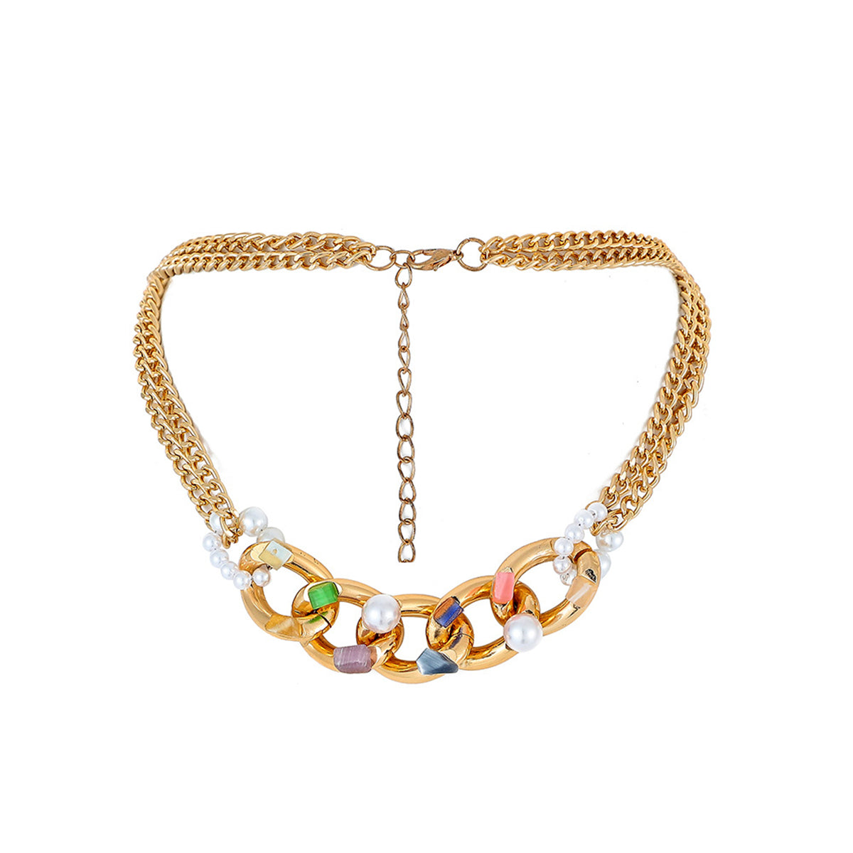 Green Resin and Pearl 18K Gold-Plated Curb Chain Choker Necklace, gold pendant necklace for women, lifestyle look