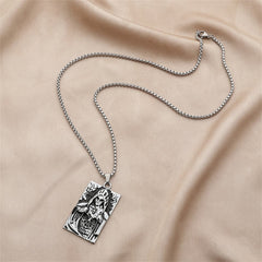 Silver-Plated Skull Card Pendant Necklace