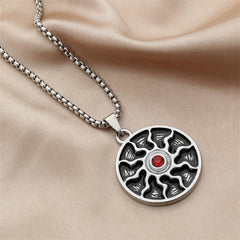 Red Cubic Zirconia & Silver-Plated Sun Pendant Necklace