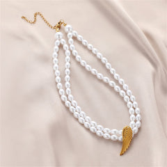 Pearl & 18K Gold-Plated Angel Wing Layered Pendant Necklace