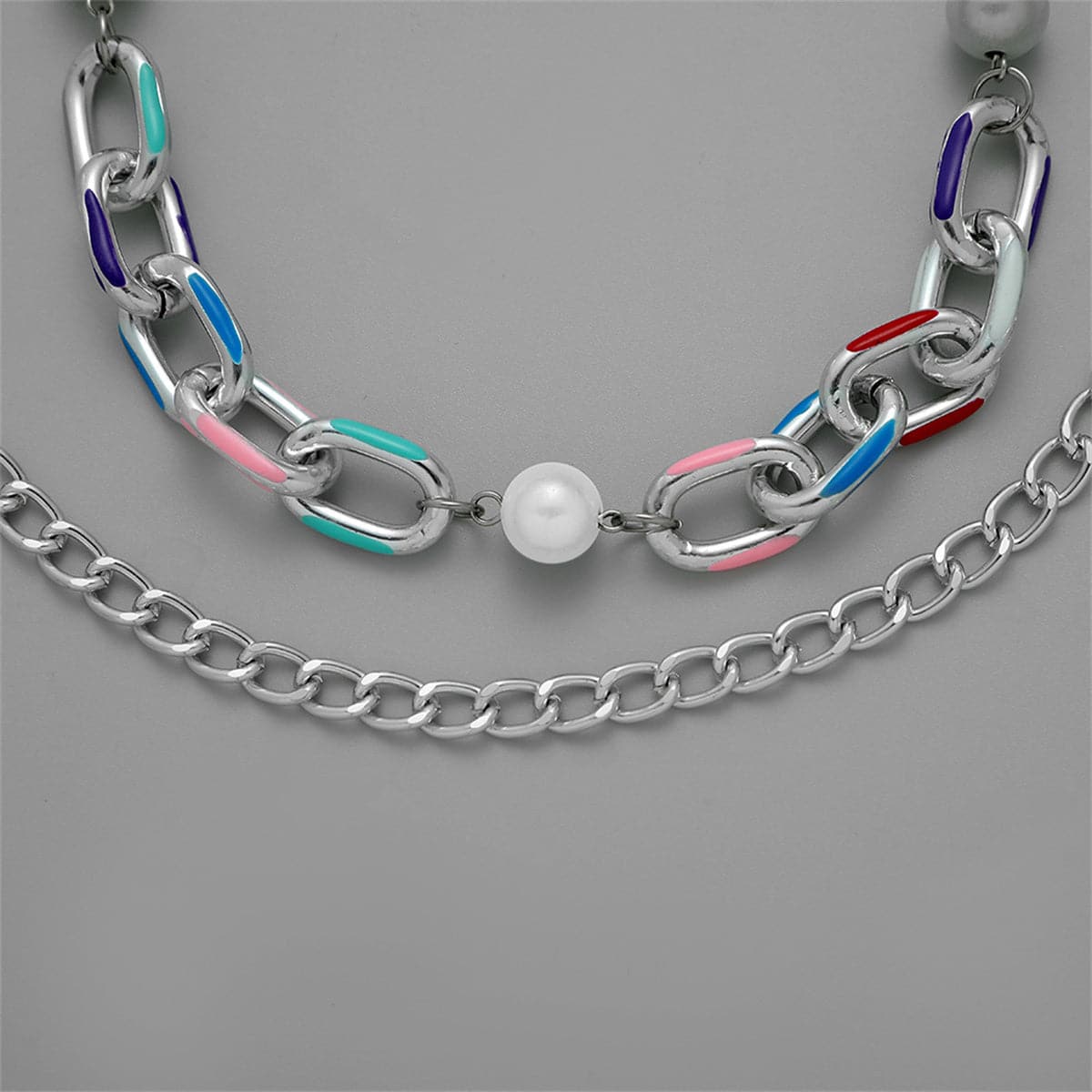 Pearl and Silver-Plated Curb Chain Necklace Set, jewelry gift sets for women, vintage-inspired design, lifestyle look