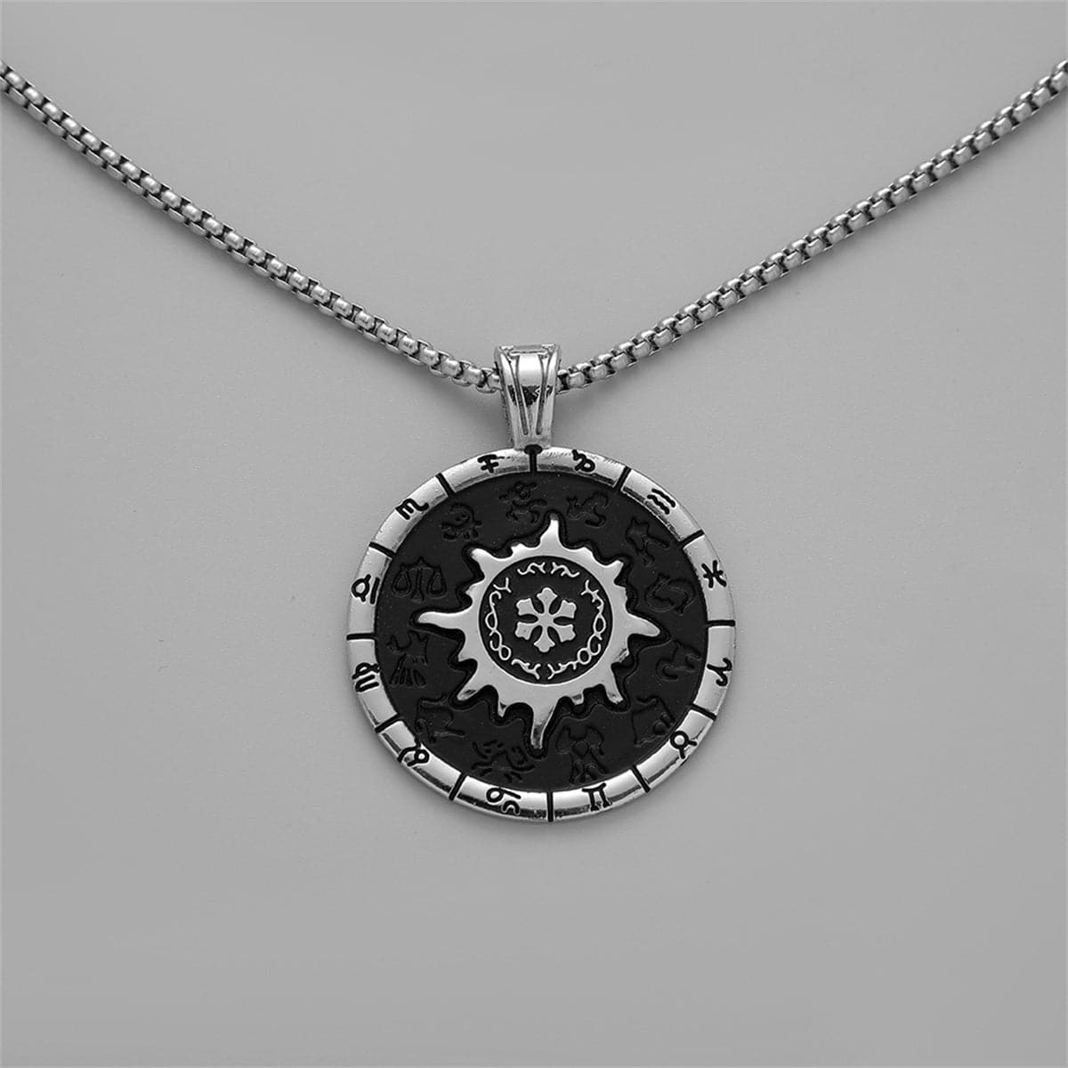 Black Enamel & Silver-Plated Compass Pendant Necklace