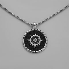 Black Enamel & Silver-Plated Compass Pendant Necklace