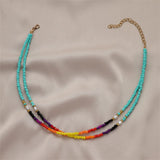 Blue Teal Howlite & Pearl Layered Choker Necklace