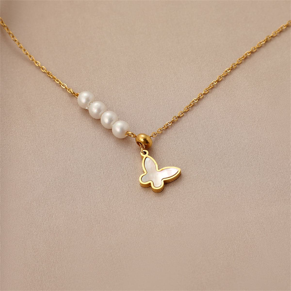 Pearl & Shell 18K Gold-Plated Butterfly Pendant Necklace