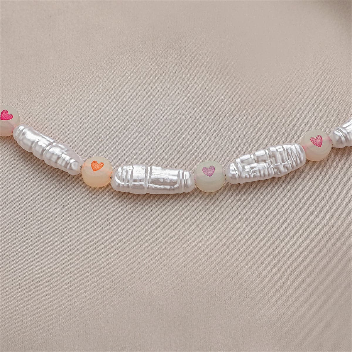 Howlite & Pearl Silver-Plated Heart Bead Choker