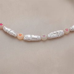 Howlite & Pearl Silver-Plated Heart Bead Choker