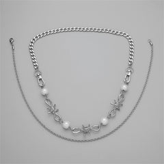 Pearl & Silver-Plated Curb Twine Thorns Station Necklace Set