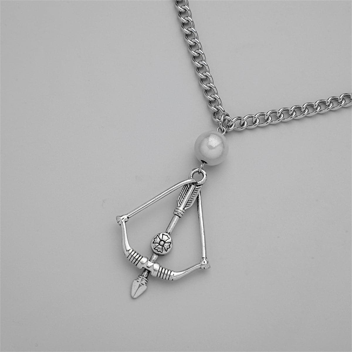 Pearl and Silver-Plated Cupid's Arrow Pendant Necklace, silver pendant necklace for women, detail close-up