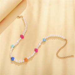 Multicolor Polymer Clay & Pearl Paw Beaded Choker Necklace