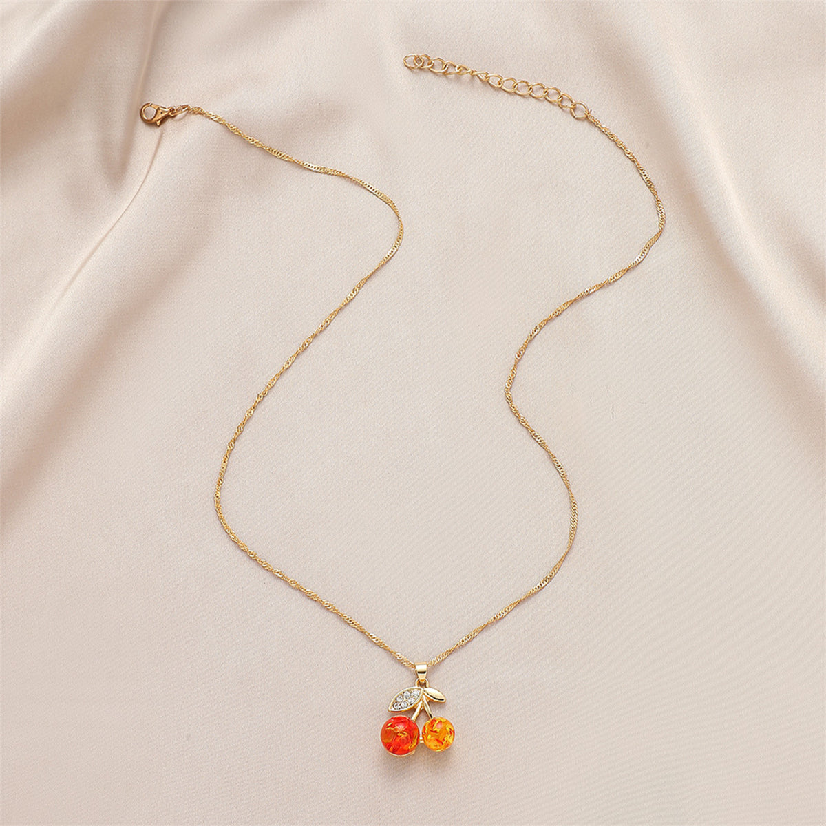 Orange Crystal & Cubic Zirconia Cherry Pendant Necklace