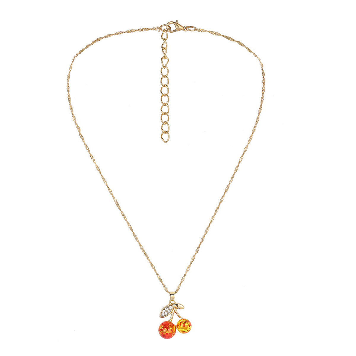 Orange Crystal & Cubic Zirconia Cherry Pendant Necklace