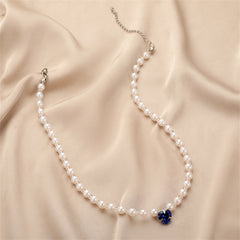 Blue Crystal & Pearl Silver-Plated Heart Pendant Necklace