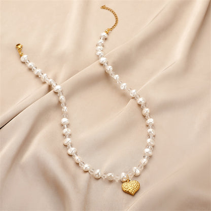 Pearl and Acrylic Heart Pendant Necklace, pendant necklace for women, dainty minimalist design, front view