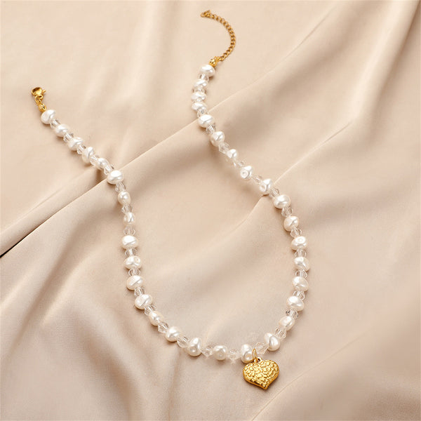 Pearl & Acrylic Heart Pendant Necklace