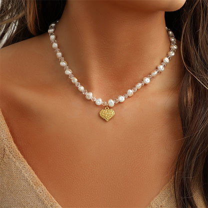 Pearl and Acrylic Heart Pendant Necklace, pendant necklace for women, dainty minimalist design, lifestyle look