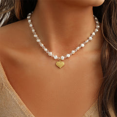 Pearl & Acrylic Heart Pendant Necklace