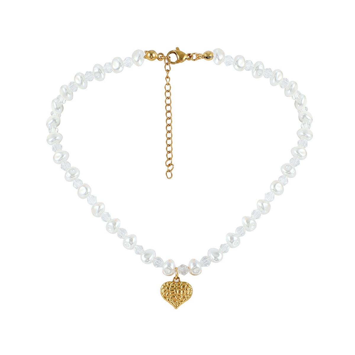 Pearl and Acrylic Heart Pendant Necklace, pendant necklace for women, dainty minimalist design, side view