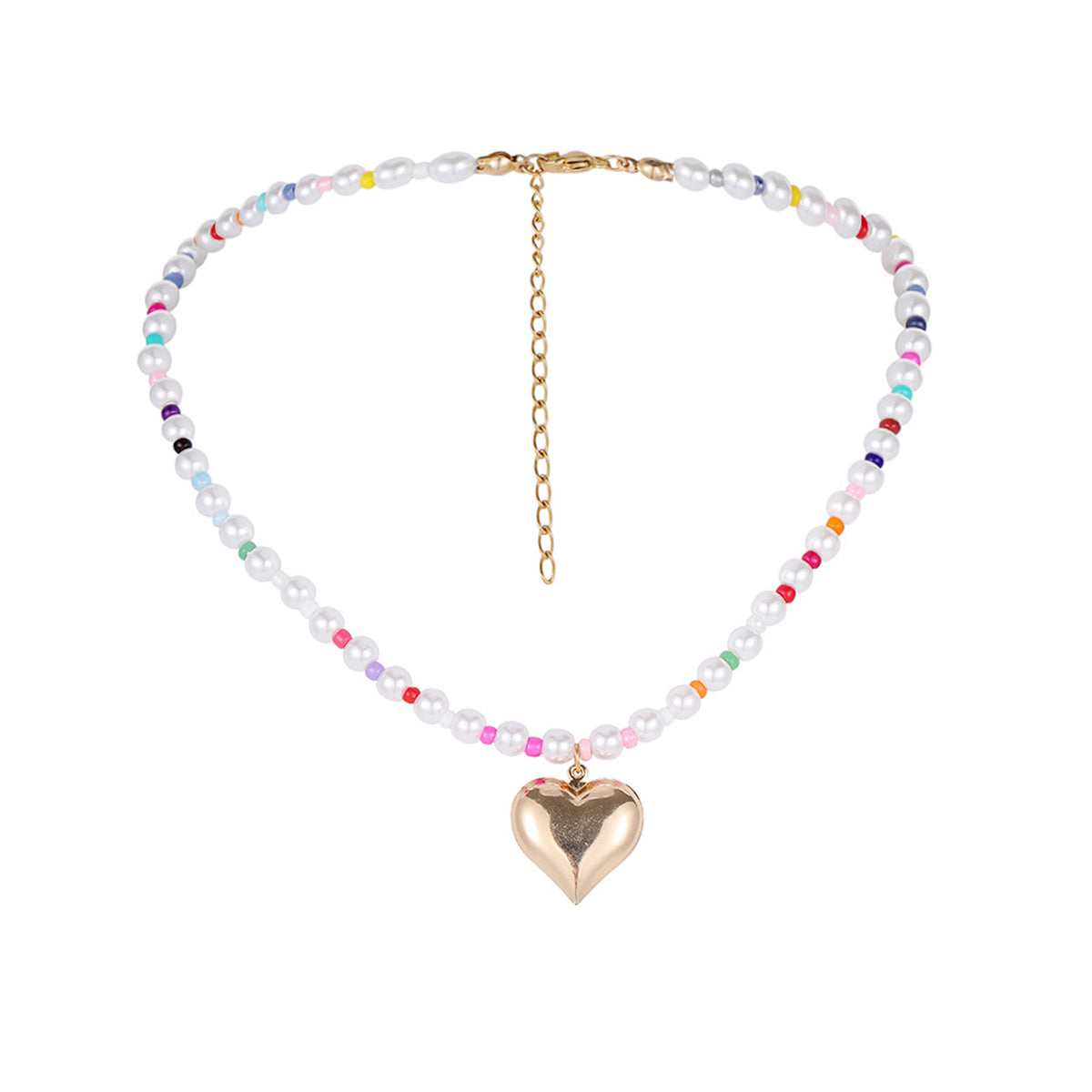 Multicolor Howlite and Pearl 18K Gold-Plated Heart Pendant Necklace, gold pendant necklace for women, detail close-up