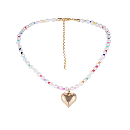 Multicolor Howlite and Pearl 18K Gold-Plated Heart Pendant Necklace, gold pendant necklace for women, detail close-up
