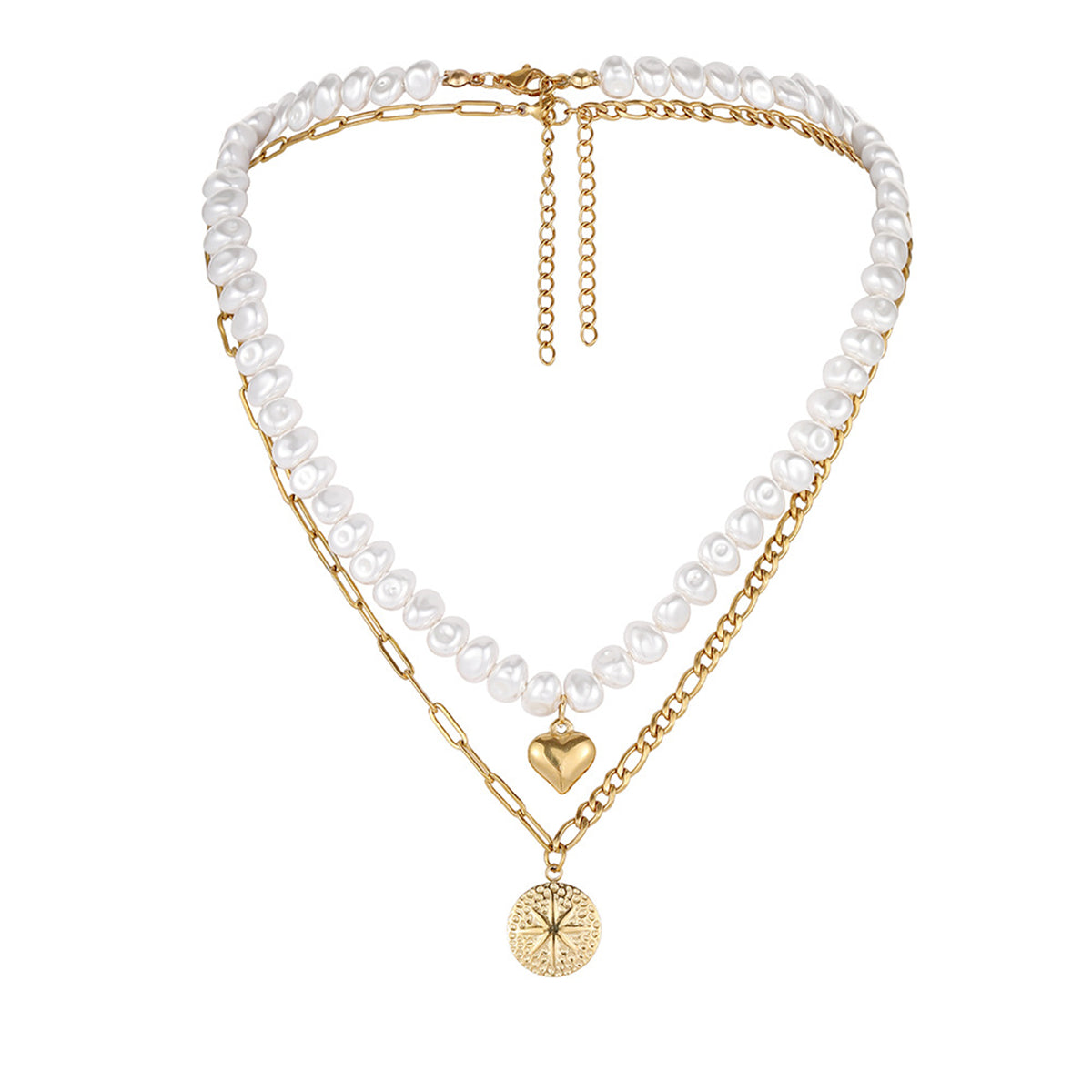 Pearl & 18K Gold-Plated Heart Pendant Necklace Set