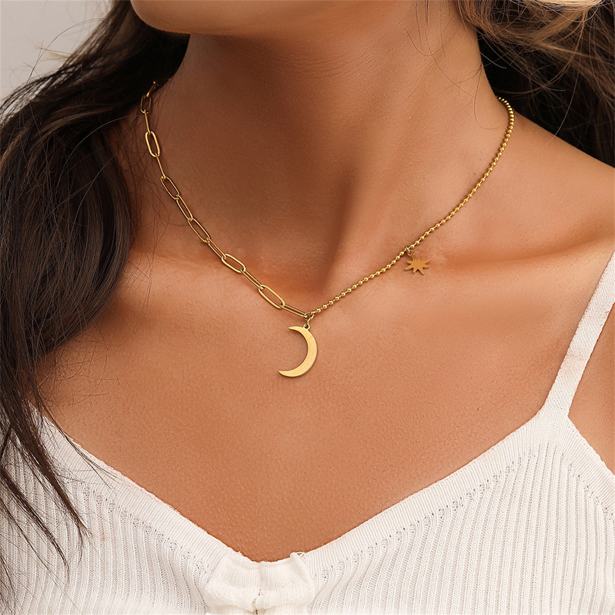 18K Gold-Plated Moon & Star Pendant Necklace