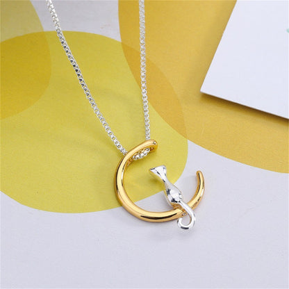 Two-Tone Cat Pendant Necklace, pendant necklace for women, botanical inspired, side view