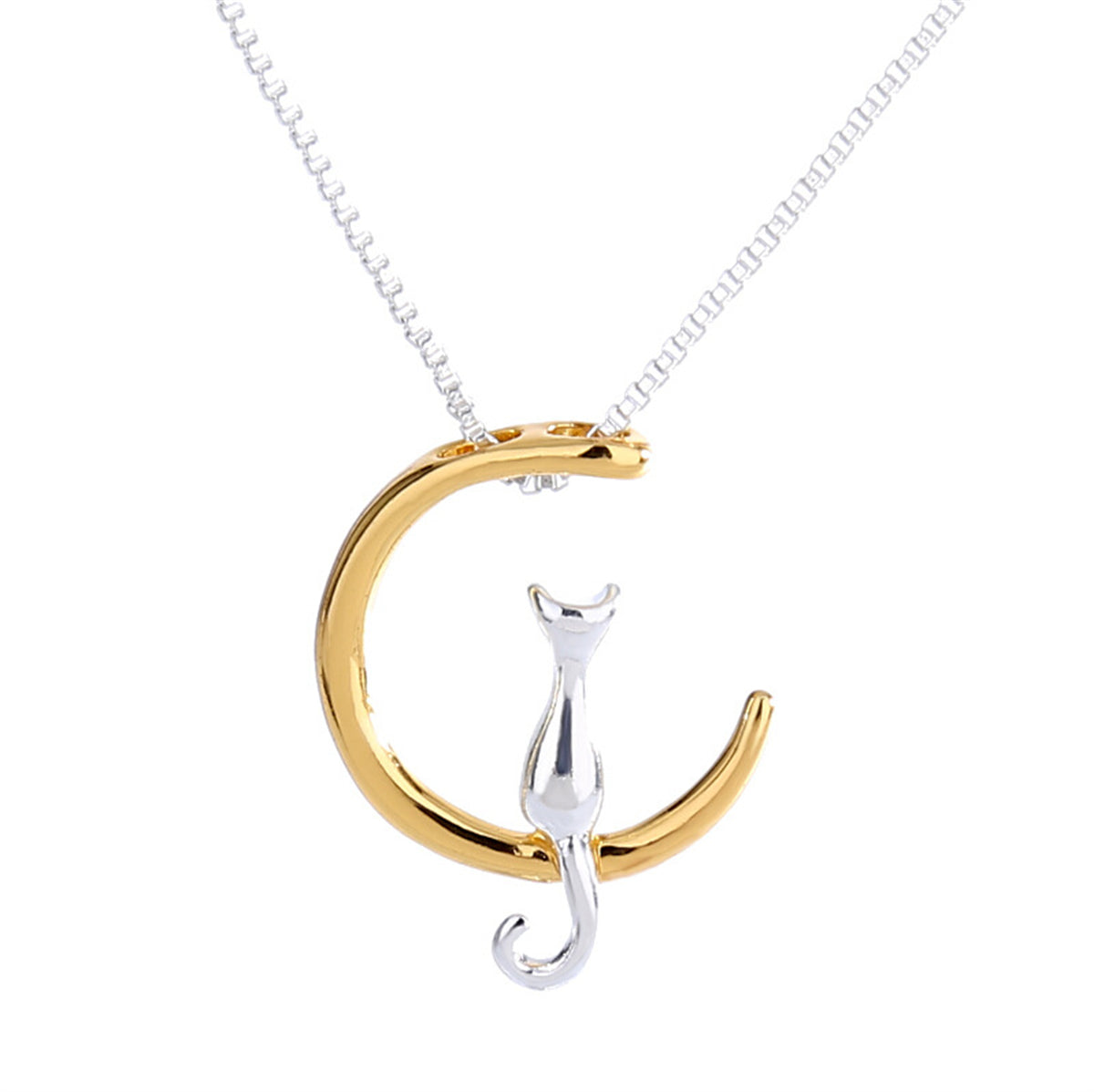 Two-Tone Cat Pendant Necklace, pendant necklace for women, botanical inspired, detail close-up