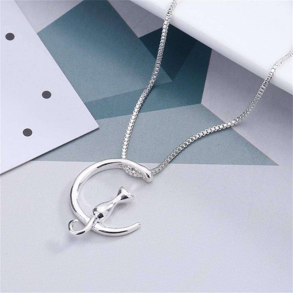 Silver-Plated Cat Pendant Necklace, silver pendant necklace for women, elegant gift for her, front view