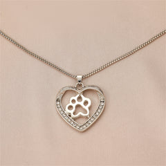 Cubic Zirconia & Silver-Plated Paw Heart Pendant Necklace