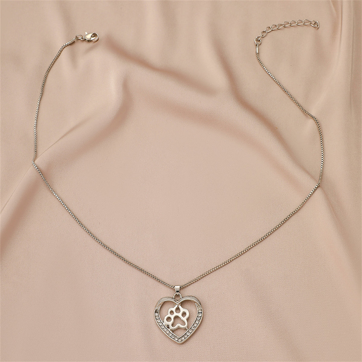 Cubic Zirconia & Silver-Plated Paw Heart Pendant Necklace
