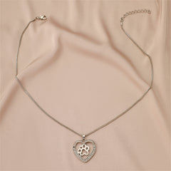 Cubic Zirconia & Silver-Plated Paw Heart Pendant Necklace
