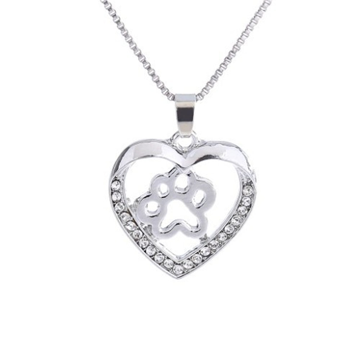 Cubic Zirconia & Silver-Plated Paw Heart Pendant Necklace