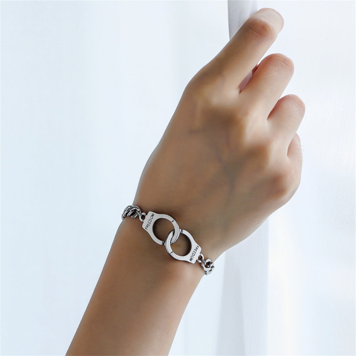 Silver-Plated 'Freedom' Cuff Bracelet, silver bracelet for women, vintage-inspired design, front view